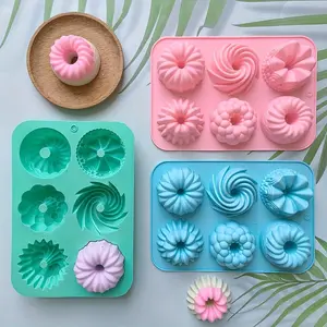 3-Pack Silicone Donut Baking Molds, 6-Cavity Flower & Swirl Design, Non-Stick Reusable Food Grade Bakeware, Perfect for Delicious Desserts