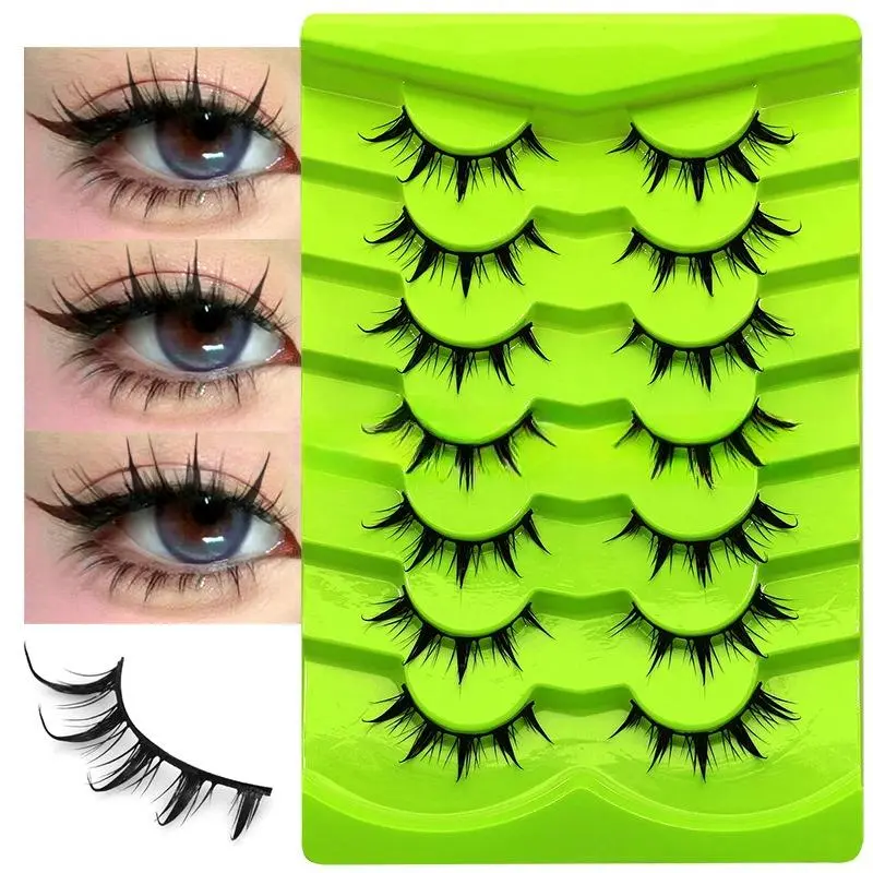 7 Pairs Comic Eye False Eyelashes, Pure Desire Little Devil Eye Lashes, Cos Enlarged Double Eye False Eyelashes, Patch Form, Synthetic, Realistic, Makeup, Cosmetic, Eyelash Falsies