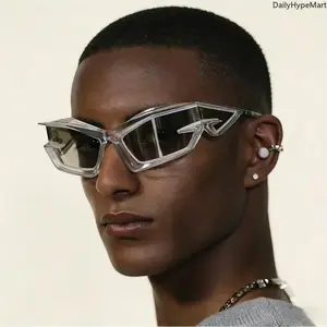 Y2K Futuristic Tech Sunglasses Retro Cyber Streetwear Eyewear with Transparent Frames Square Mirrored Shades for Women