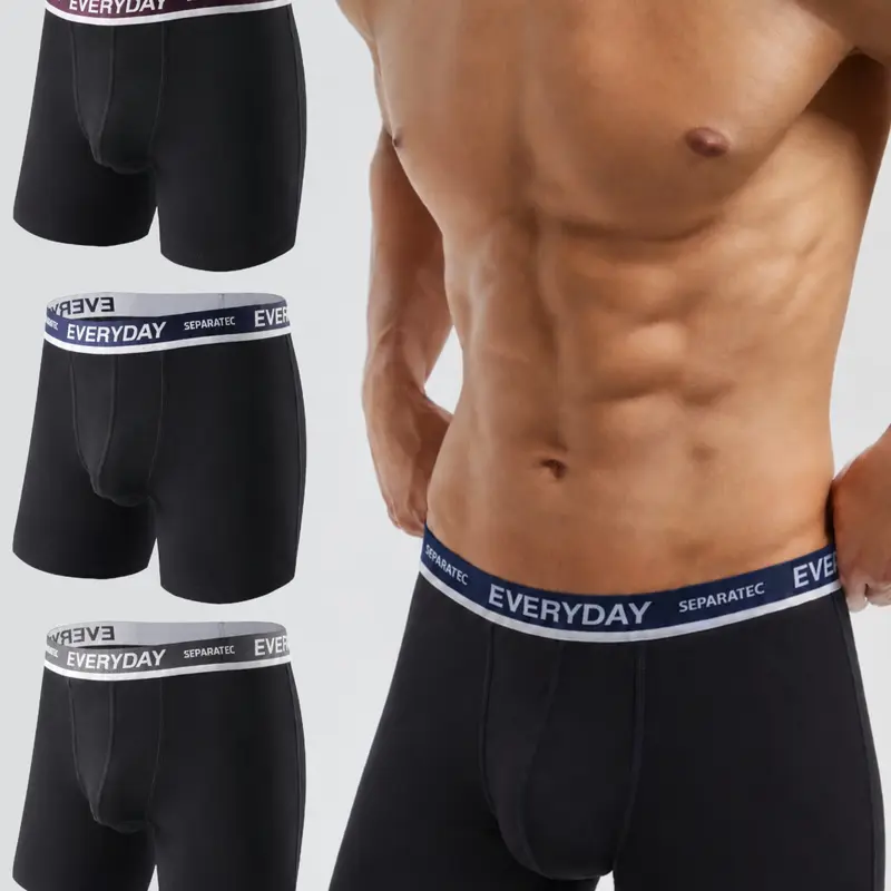 Separatec Men's Dual Pouch Boxer Briefs - 3/7 Pack, 6.5"/2.5" In Long Leg, Breathable Cotton, Anti-Chafing, Moisture-Wicking, Flexible Tag-Free Fit, Activewear, Athletic Sport Underwear For Halloween & Christmas Daily Use