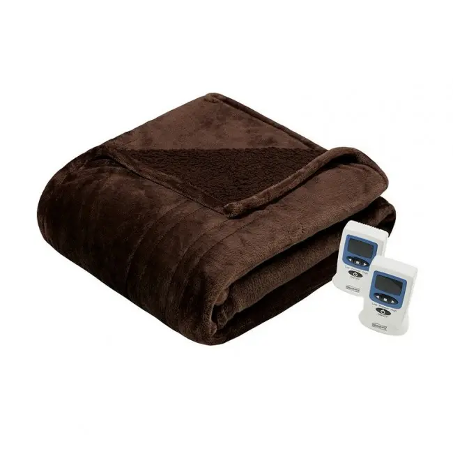Beautyrest Heated Blanket - King Size, Solid Chocolate, Lightweight Cozy Warm Microlight to Berber Blanket (BR54-0388), Lightweight Cozy Blanket