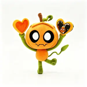 Unique Art Heart-Holding Orange Collectible Halloween Pumpkin Head Plush Toy - Aesthetic Spooky Cute Big Eyes Doll, Kawaii Spooky Season Autumn Home Decor & Gothic Accent, Mystery Gift for Fans