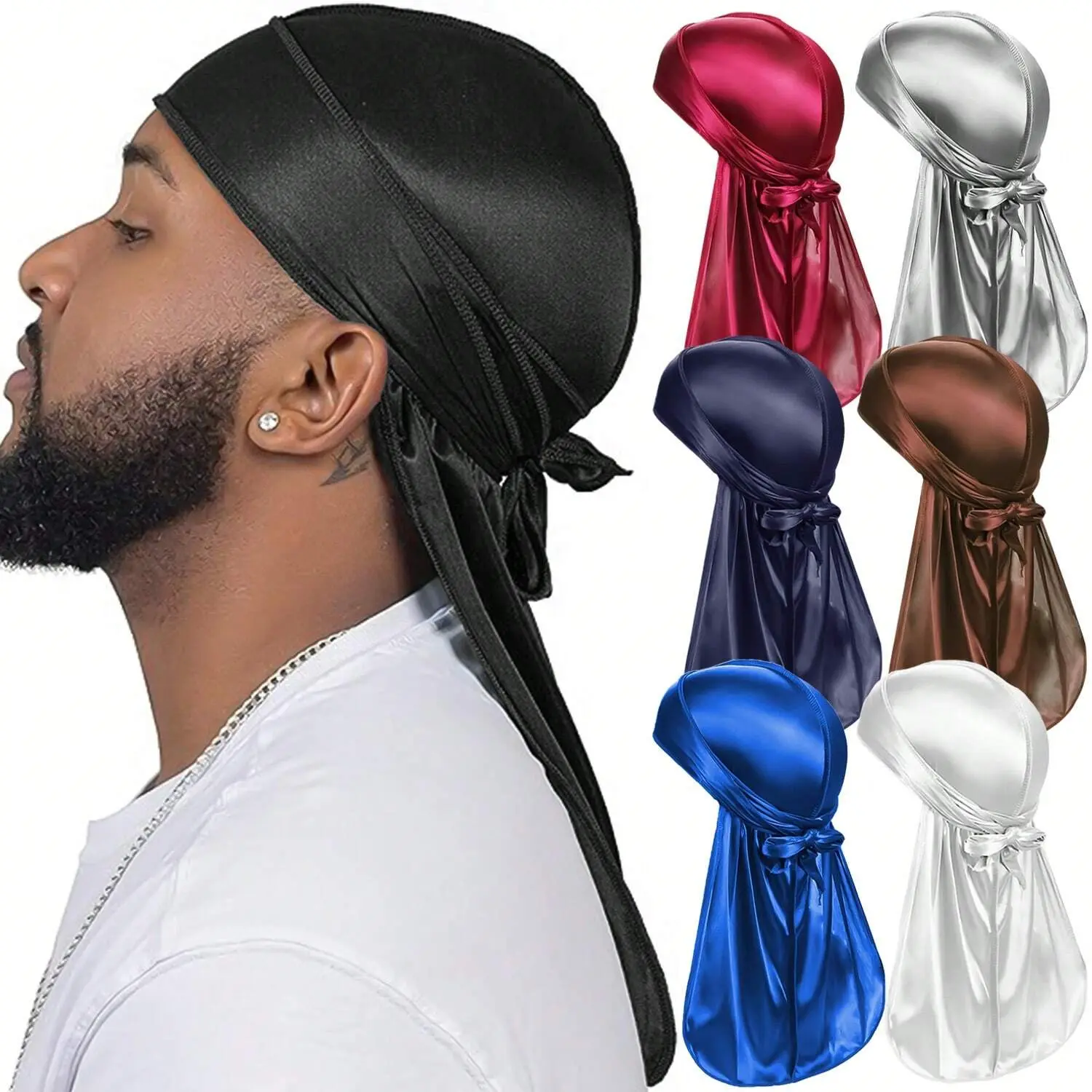 Men's Silk Elastic Band - Solid color, fashionable, casual and comfortable, suitable for sports and outdoor activities. Breathable and soft, unisex, pirate style bandana