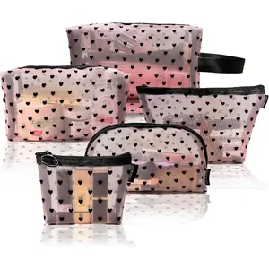5 Pcs Zipper Mesh Cosmetic Bag Set,Heart Toiletry Bag,Travel Makeup Bags for Women,Small Items Storage Organizer Bags for Home,Office,Daily,Halloween Christmas Party Gifts,Hand Tools Kits