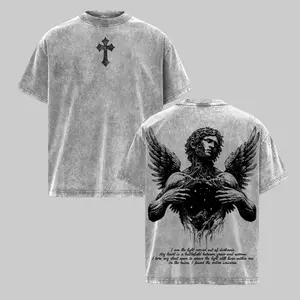 Fallen Angel Vintage Washed Tee | Dark Aesthetic Streetwear | Broken Wings Faith Graphic Shirt | Light Within Darkness Design | Emotional Art Tee | Jesus Apparel Christian Bible Verse