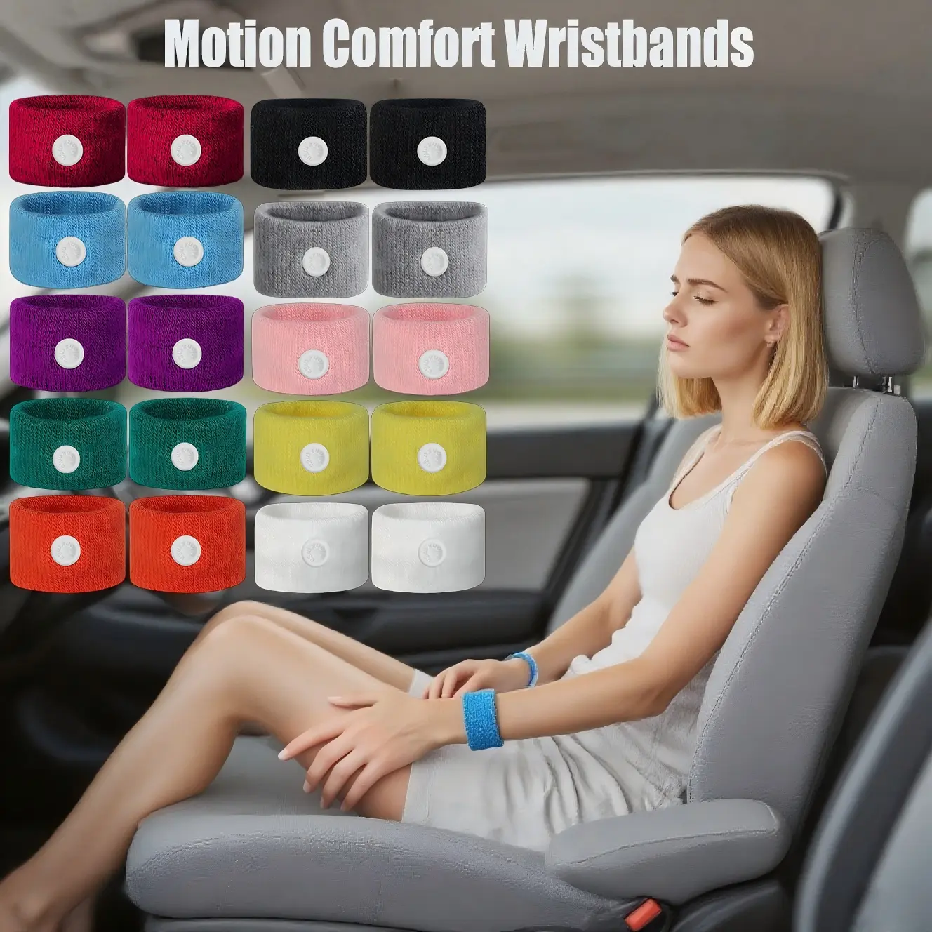 Anti-Nausea Elastic Wristbands, Motion Sickness Relief Bands, Sports Compression Wristbands and Finger Straps, Suitable for Car, Sea, Air Travel, Wrist Accessories
