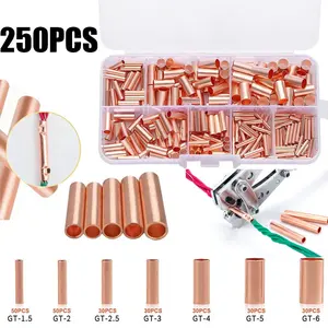 250pcs Gt Copper Connection Tubing Fittings Kit, Includes Small Copper Tube Terminals, Wire Lugs, Boot End Caps, Essential Plumbing Tools, Easy Installation