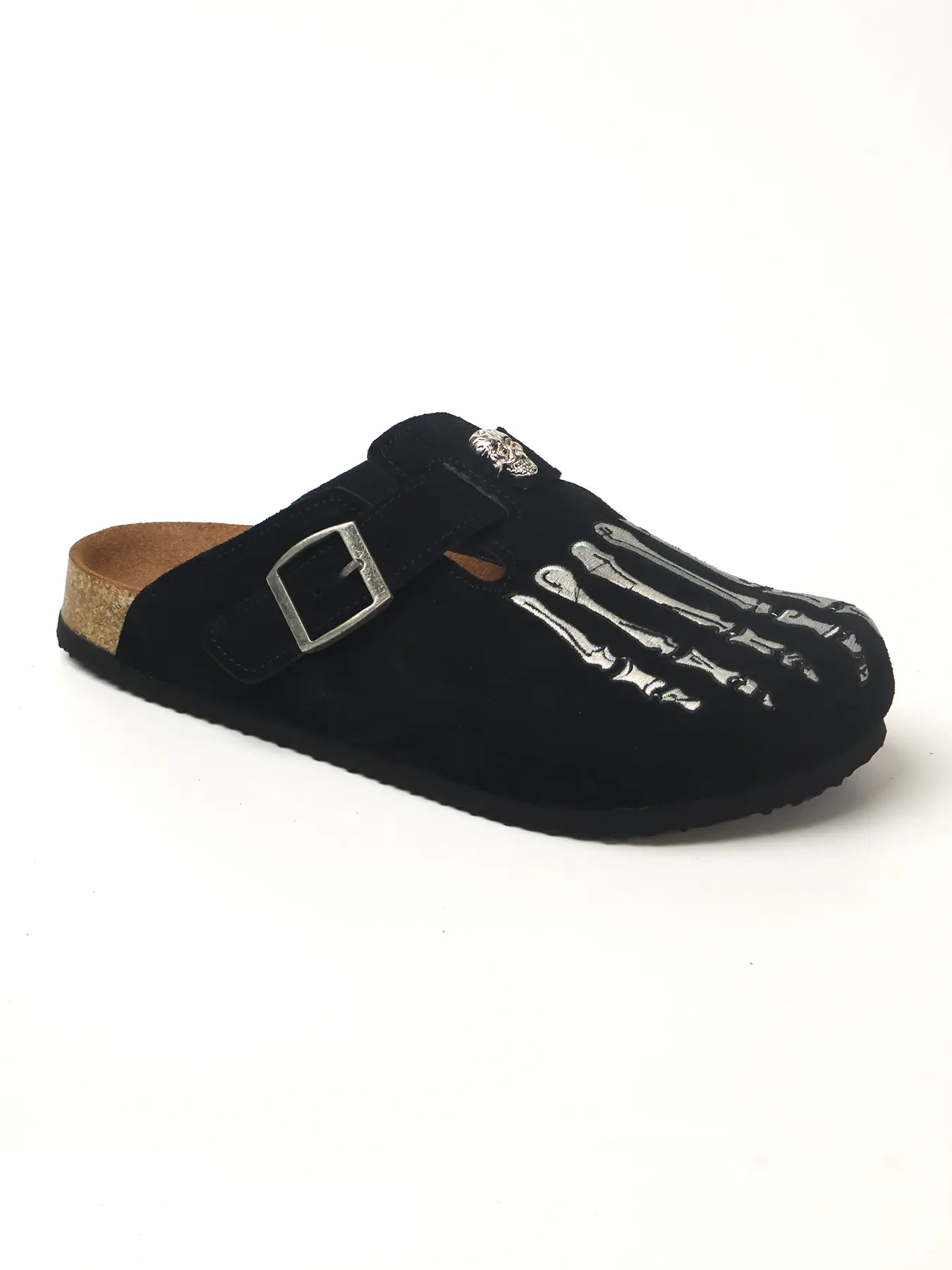 Men's Clogs muller shoes Halloween Bone Sandals Half Slipper, Slip on Mules, Vintage Clogs, Cowhide Leather Upper, Rubber Sole, Casual Style, Round Toe, Slip-on All Seasons Footwear