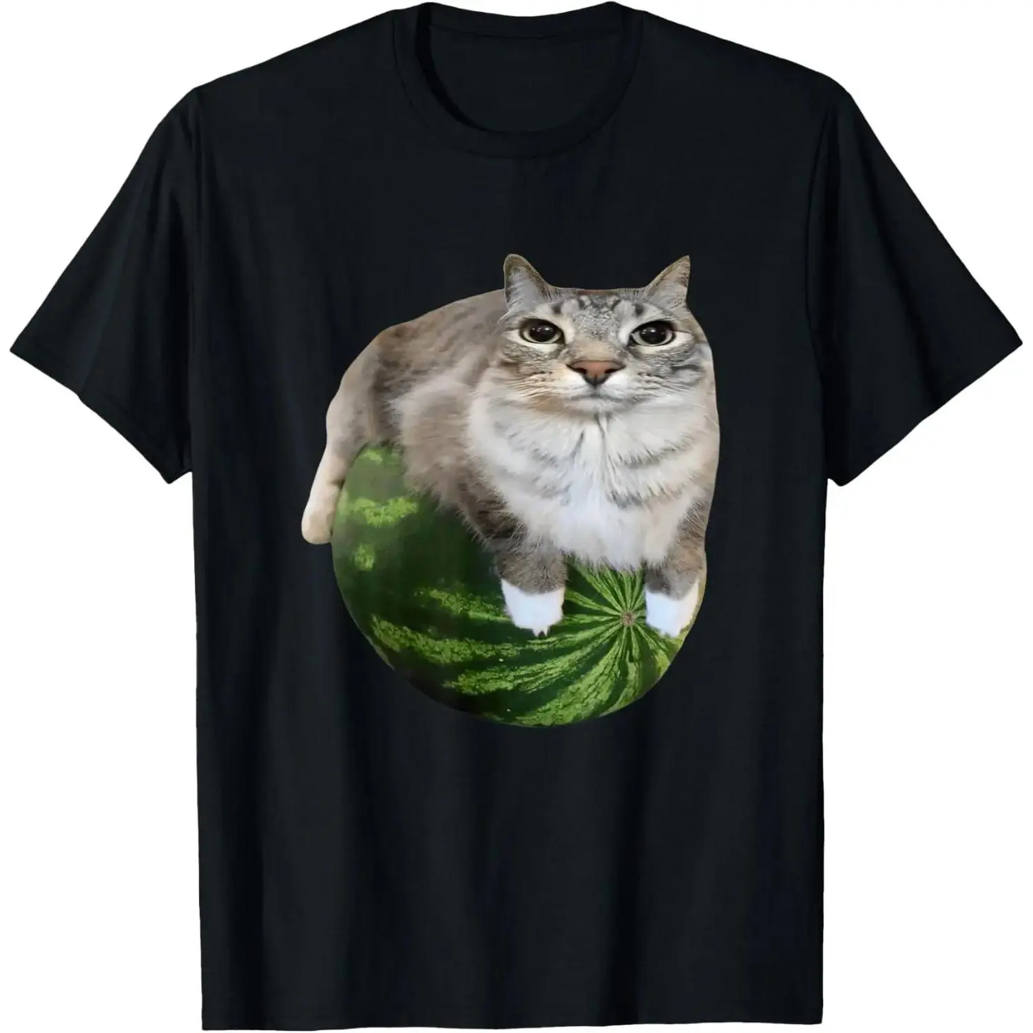 Men's 100% Cotton Fabric T-Shirt - Short-Sleeve, Round Neck, Classic Fit, Unisex Streetwear Fashion Apparel with Cartoon Style Watermelon Cat Meme Design, Tshirt, Shortsleeve, Printed Graphic, All Seasons, Street Wear, Basic, Casual, Soft, Digital Print,,