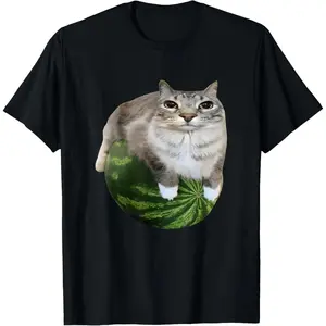 100% Cotton Watermelon Cat Silly Cat Meme T-Shirt,summervibes