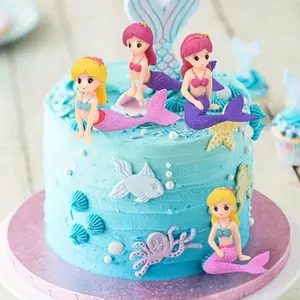 4pcs Mermaid Design Cake Decorations, DIY Micro Landscape Aquarium Decor, Modern Mermaid Keychain, Plastic Craft, Birthday Cake Topper, Cake Decorating Supplies