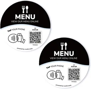 NFC Menu QR Code Sign with Adhesive Backing– Tap or Scan to View Menu, Works Like a Review Tap Card or Social Media Sign, No App/Fees, Use Your Existing Menu Link