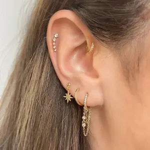 Dreamy Moon & Butterfly Ear Cuff Set Sparkling Zirconia Starry Sky Ear Climber, Hypoallergenic Single Earring for Romantic Women Elegant Trendy Stud Earrings Set