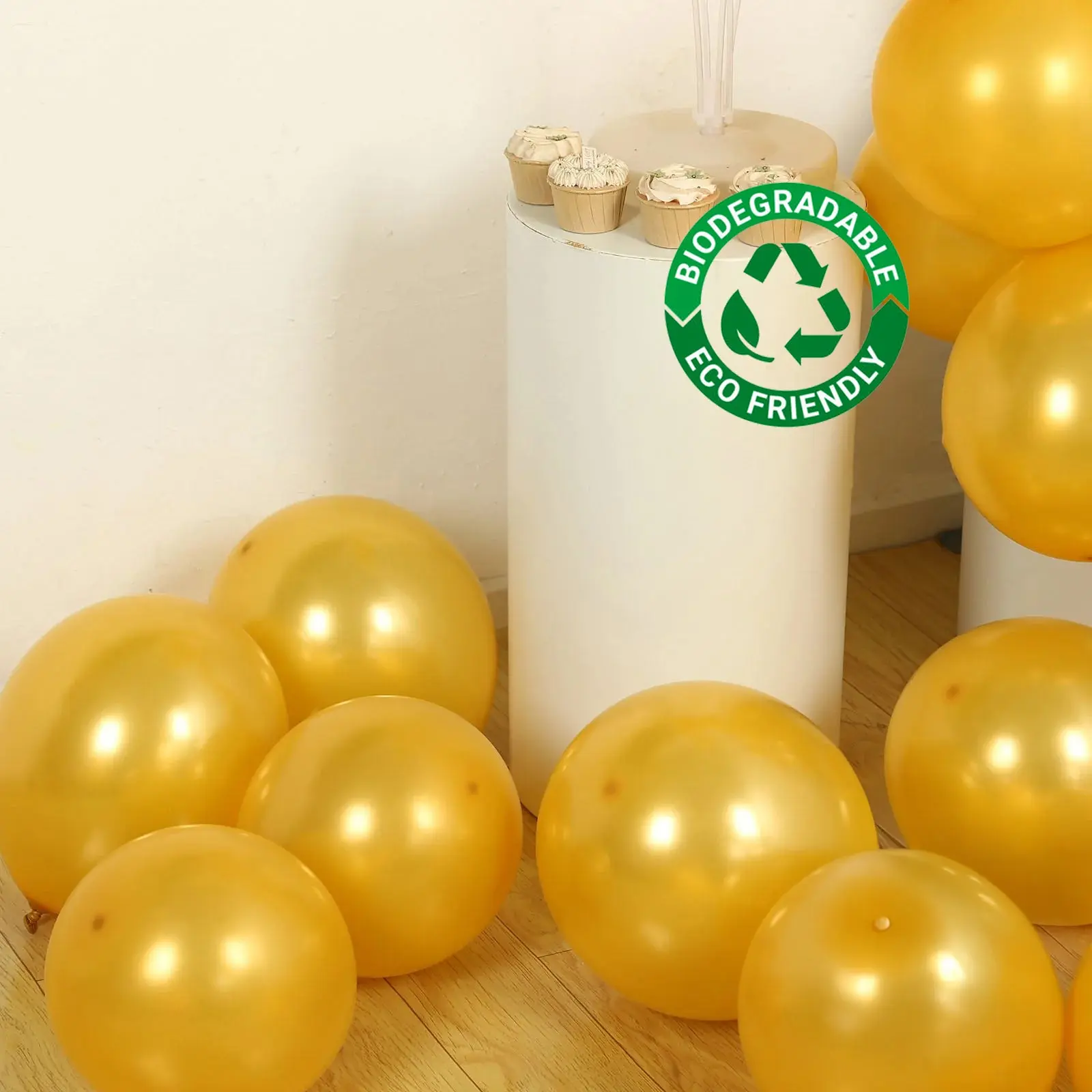 50-Pack 12" Thick Eco-Friendly Gold Biodegradable Latex Helium Balloons, Extra Strong Balloon Decor for Ceiling Hanging, Photo Booth Props, Birthday, Anniversary, Baby Shower Events