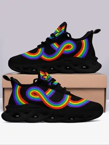 Women's Rainbow Print Round Toe Sneakers, Youth Womens Shoes, Casual Comfortable Soft Sole Sports Running Shoes, All-match Sneakers for Daily Wear