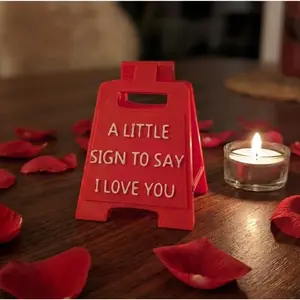 A Little Sign to Say I Love You Mini Desk Sign - Unique 3D Printed Caution Style Love Ornament - Romantic Valentine's Day Gifts with Card & Envelope for Boyfriend Girlfriend Husband Wife Gift Home Decoration