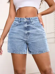 Women's Solid Color Simple Casual Denim Shorts, Summer Jorts