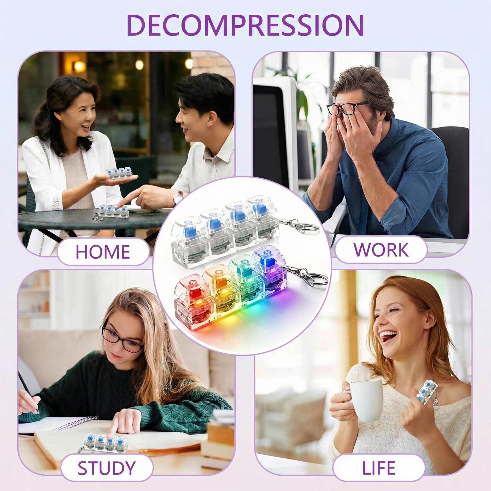 1/2 PCS LED Light Keyboard Fidget Toy, 4-in-1 Button Clear Finger Clicker Fidget Keychain, Stress & Anxiety Relief Decompression Toy for Adults – Ideal Gift for Friends, Colleagues and Family