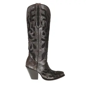 Corral Boots Womens Glitter Tooled Inlay Snip Toe  Casual Boots Mid Calf Low Heel 1-2" - Black
