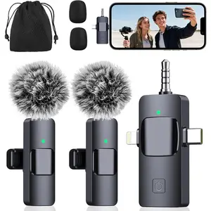 3-in-1 Microphone for iPhone, Android, Camera, Wireless Microphones, Mini Microphone, Lapel Mic with Noise Reduction, Crystal Clear Sound & 7H Battery for Vlogging, Portable Recorders