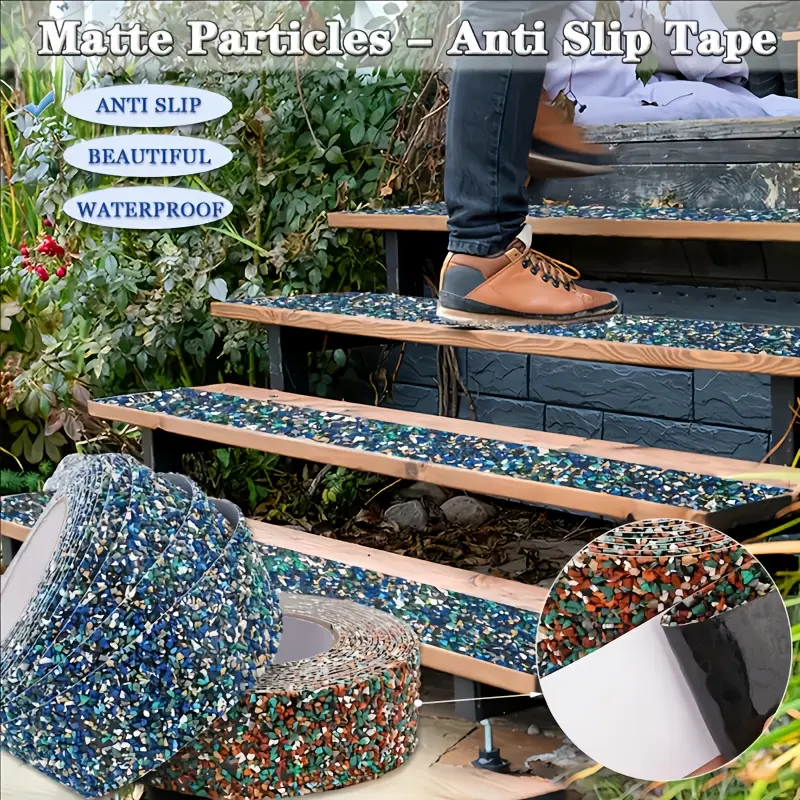 1 Roll Heavy Duty Anti-Slip Matte Particles Waterproof Rubber Tape - Long Length (5cm x 200cm)No Residue PE,For Indoor/Outdoor Stairs, Pools, Bathrooms Adhesive