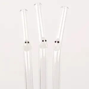 Sip-Sip Hooray! 3 PACK Ghostie Straw Pack 16oz, 17oz, 20oz Halloween Themed Glass Straw fall glassware Cup Drinkware Reusable Borosilicate Home Bar Accessories Bottles
