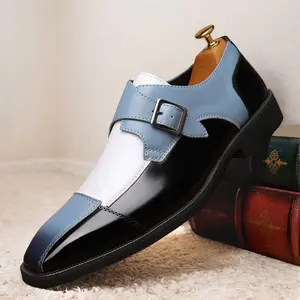 Men's Multi-Color Monk Strap Dress Shoes, Black Blue White Formal Leather Shoes13809