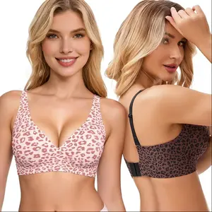 Womens Jelly Bras Full Coverage Wireless Supportive Bra Push Up Plus Size Comfort Soft No Underwire Seamless Comfortable Wireless T-Shirt Everyday Bras Wings Leopard Push-Up Print Set
