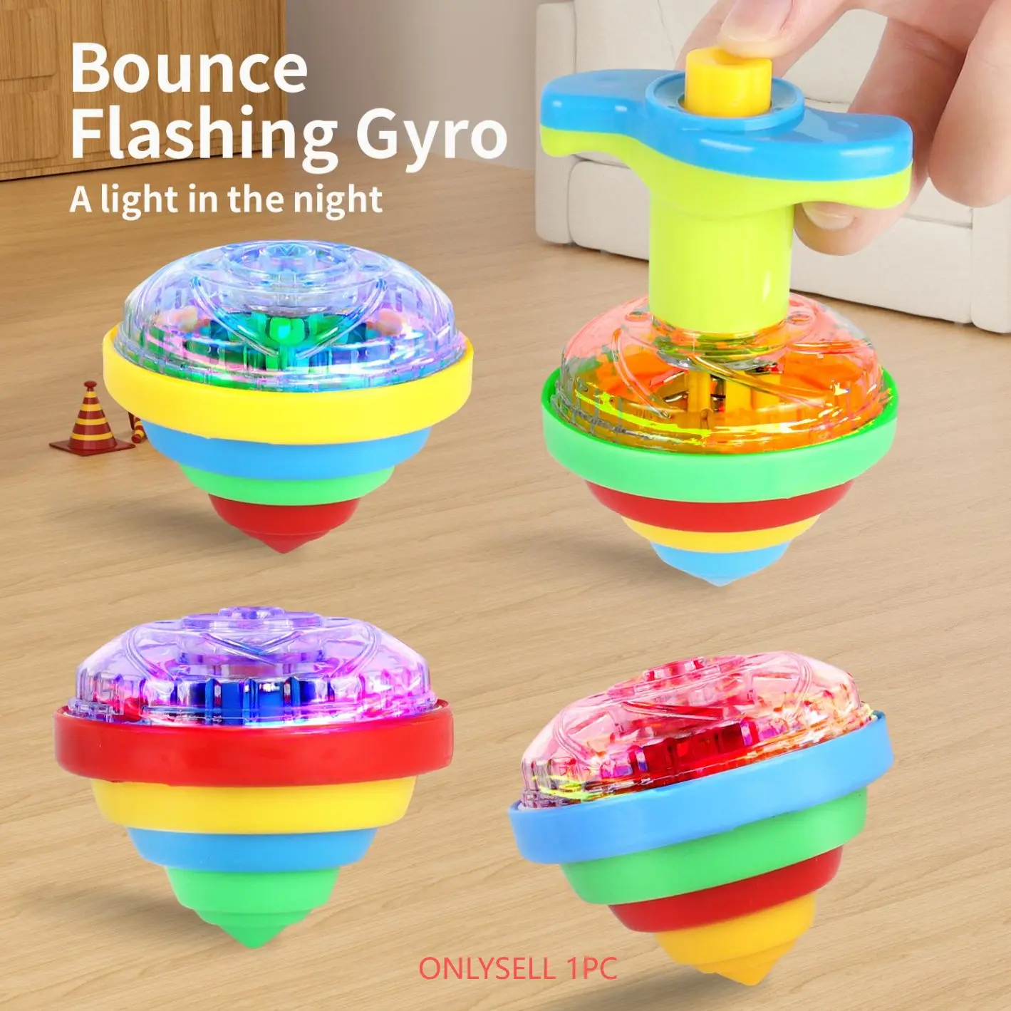 LED Glow Round Spinning Top, 1pc Colorful Flashing Light Fun Fidget Toy for Kids, Boys & Girls, Birthday Party Favors, Sensory Play Indoor/Outdoor Rotating Gyroscope Toy, Anti-Stress Stress-Relief Toy