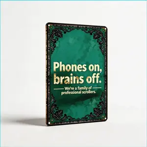 humbug poster Funny Sarcastic Metal Wall Sign 8X12in.| Phones on Brains Off Family Scroll Sign | Home Wall Decor for Living Room Kitchen