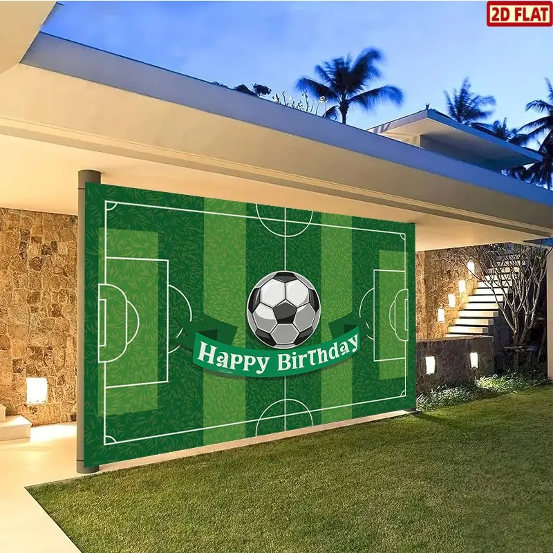 2D Flat Banner, 1pc Football Field Theme Party Banner-Soccer Field Grass Backdrop Party Background Decoration Suitable for Birthday Parties, Sports Events, Party Decor Supplies, Decorations-Polyester with Turf & Lines