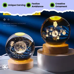 Romantic Crystal Ball Christmas Lucky Night Light Inside Carving Creative Desktop Ornaments