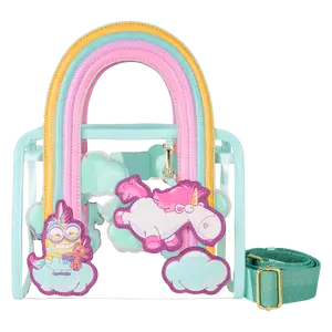 Despicable Me Minions Fluffy Unicorn Rainbow Clear Mini Tote Crossbody Bag
