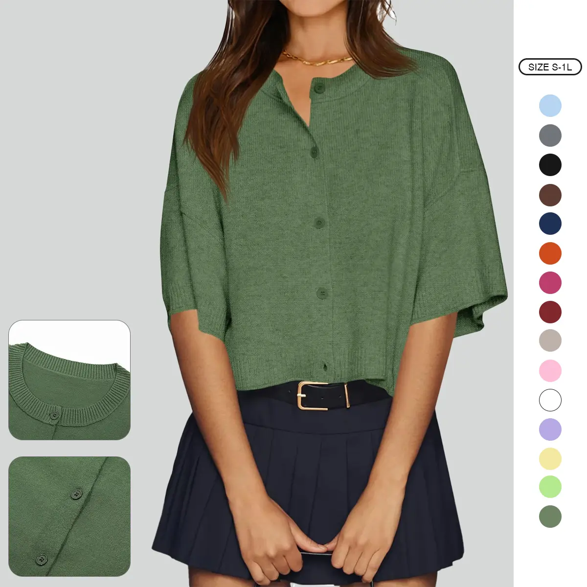 Imily Bela Womens Half Sleeve Cardigan Sweaters Cropped Button Down Tops Oversized Lightweight Ribbed Knit Summer Outfits