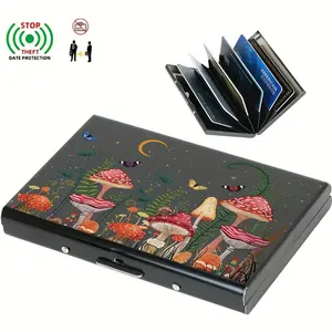 Slim RFID Blocking Metal Card Holder Wallet for Women & Men - Enchanted Forest Design with 6 Slots, Compact & Secure Credit Card Case, Small Wallet