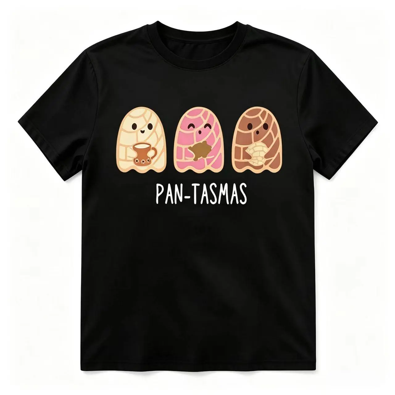 Pan-Tasmas Concha Ghost Mexican Pan Dulce Halloween Cute Black Crew Neck Graphic T-Shirt (No Box Included)