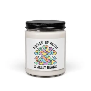 Fueled by Faith & Jelly Beans Candle | Easter Christian, Church Humor, Pastel Retro