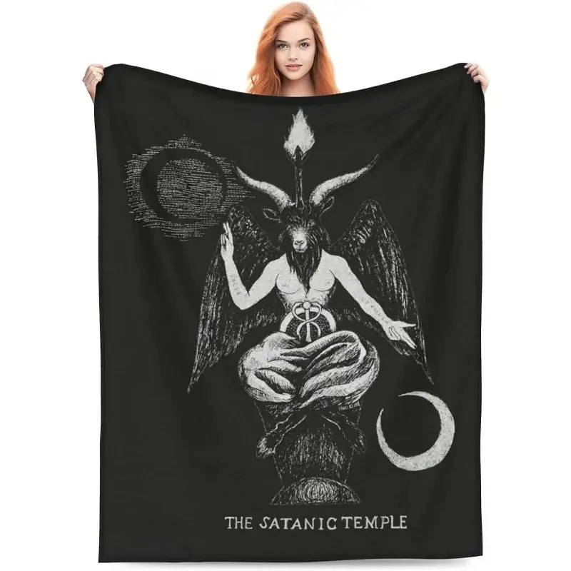 Baphomet Satanic Temple Flannel Blanket Gothic Occult Dark Aesthetic Cozy Throw for Metal Fans Butter Soft No Shed Premium Flannel Comfort summerwins