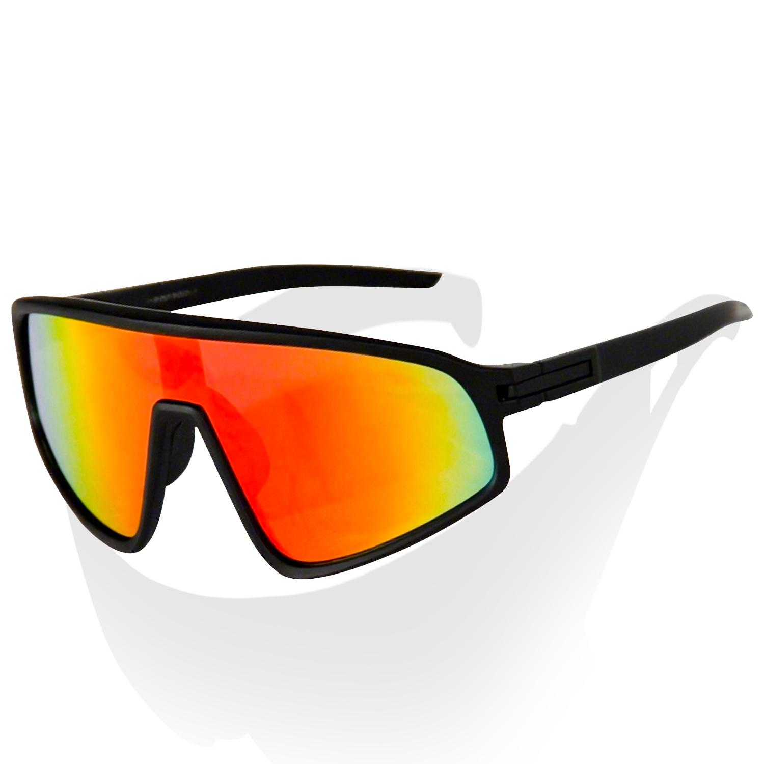 Red Mirrored Cycling Sunglasses for Men Women, Oversized PC Frame & Lens, 150mm Wide Shield Sports Glasses, UV Protection