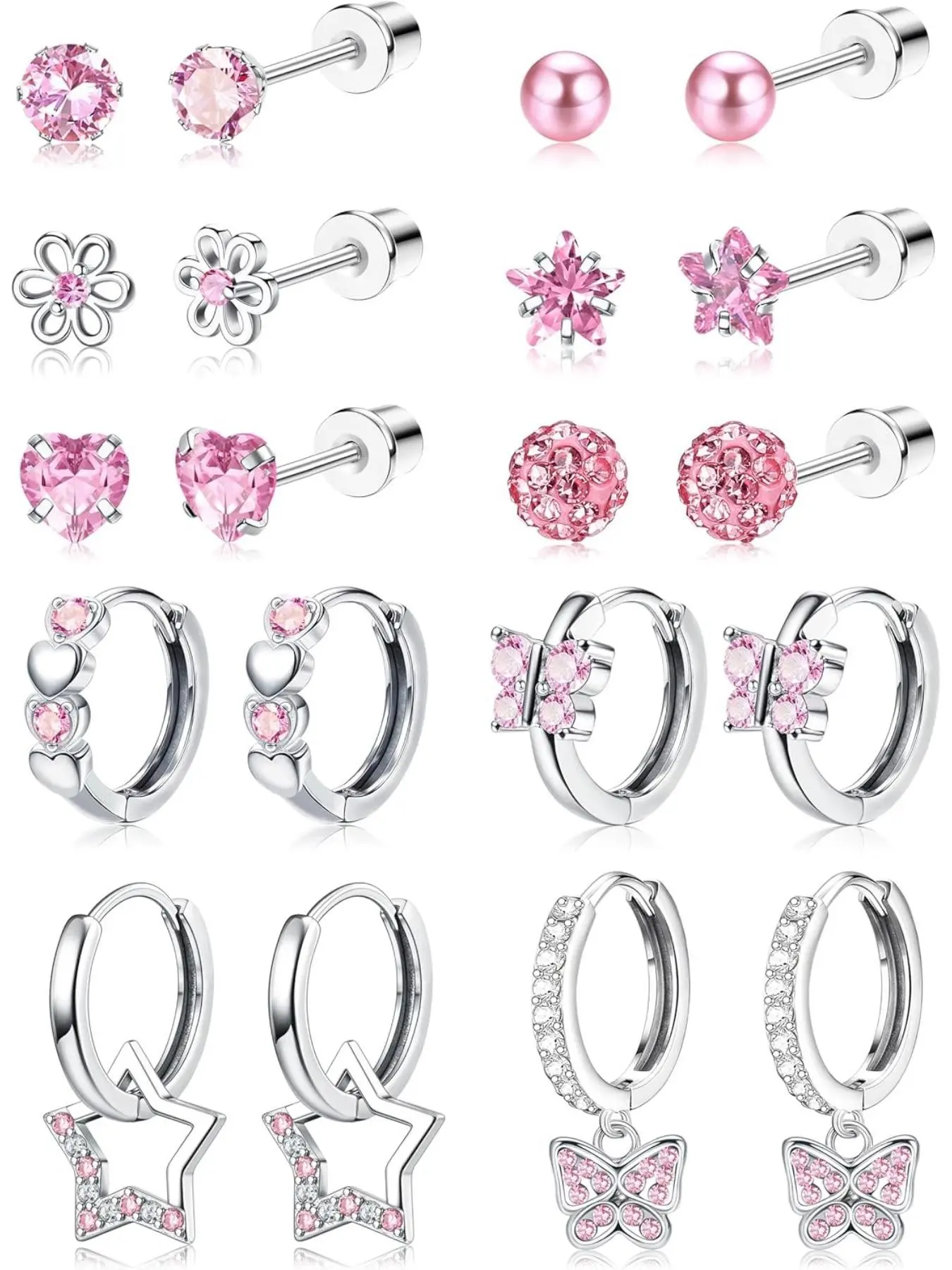 Hypoallergenic Earrings For Girls Women Stainless Steel Screw Back Earrings Set For Sensitive Ears Kids Earrings Toddler Earrings Cute Girls Earrings Ear Studs Earrings Jewelry