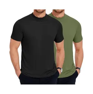 COOFANDY Men's 2 pack Mock Turtleneck T Shirt Short Sleeve Slim Fit Basic Casual Undershirt Solid Color Pullover Tee