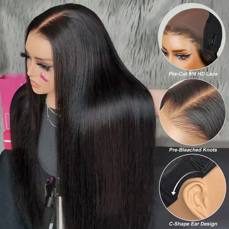 [Live Flashsale] ISEE HAIR 250% Wear Go 9*6 M-cap Straight Glueless Wigs Human Hair HD Lace Front Wigs 180% & 250% Pre Plucked Tiny Knots  Glueless Human Wigs Beginners Friendly Adjustable Red Elastic BandVacation Hair #SummerWins #DealsForYouDays