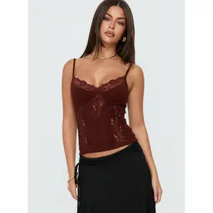 Rhiara Lace Trim Top Dark Terracotta