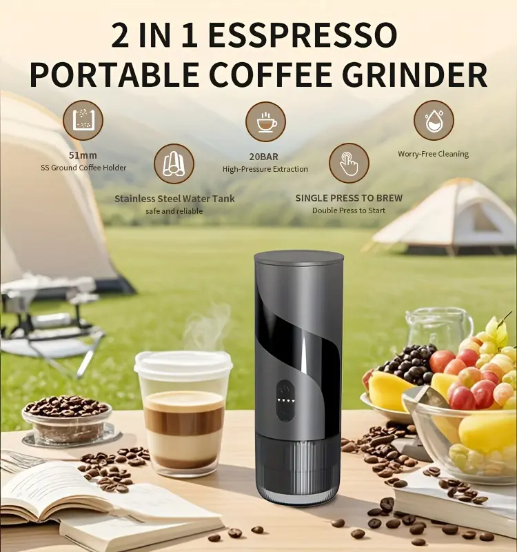 Portable Electric Espresso Machine for Travel, Car Coffee Maker Rechargeable with USB-C, Battery Powered Coffee Espresso Maker for Ground Coffee & NS Capsule, for RV, Hiking, Office,Gift