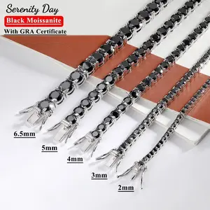 2mm-6.5mm Black Moissanite Tennis Bracelet For Women Man Anniversary S925 Sterling Silver Sparkling Hand Chain Couples Bracelet