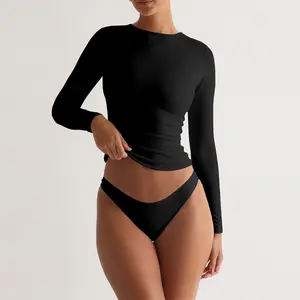 Women Slim Fit Long Sleeve Yoga Shirt Crew Neck Solid Color Fit Ladies Fall Tops Streetwear