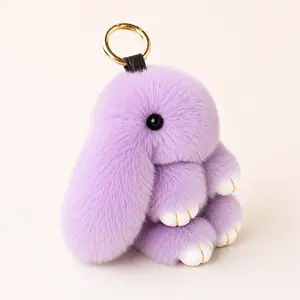 Cute Fluffy Bunny Keychain, Faux Fur Plush Rabbit Bag Charm, Soft Hanging Bunny Doll for Backpack Purse Car Key Gift