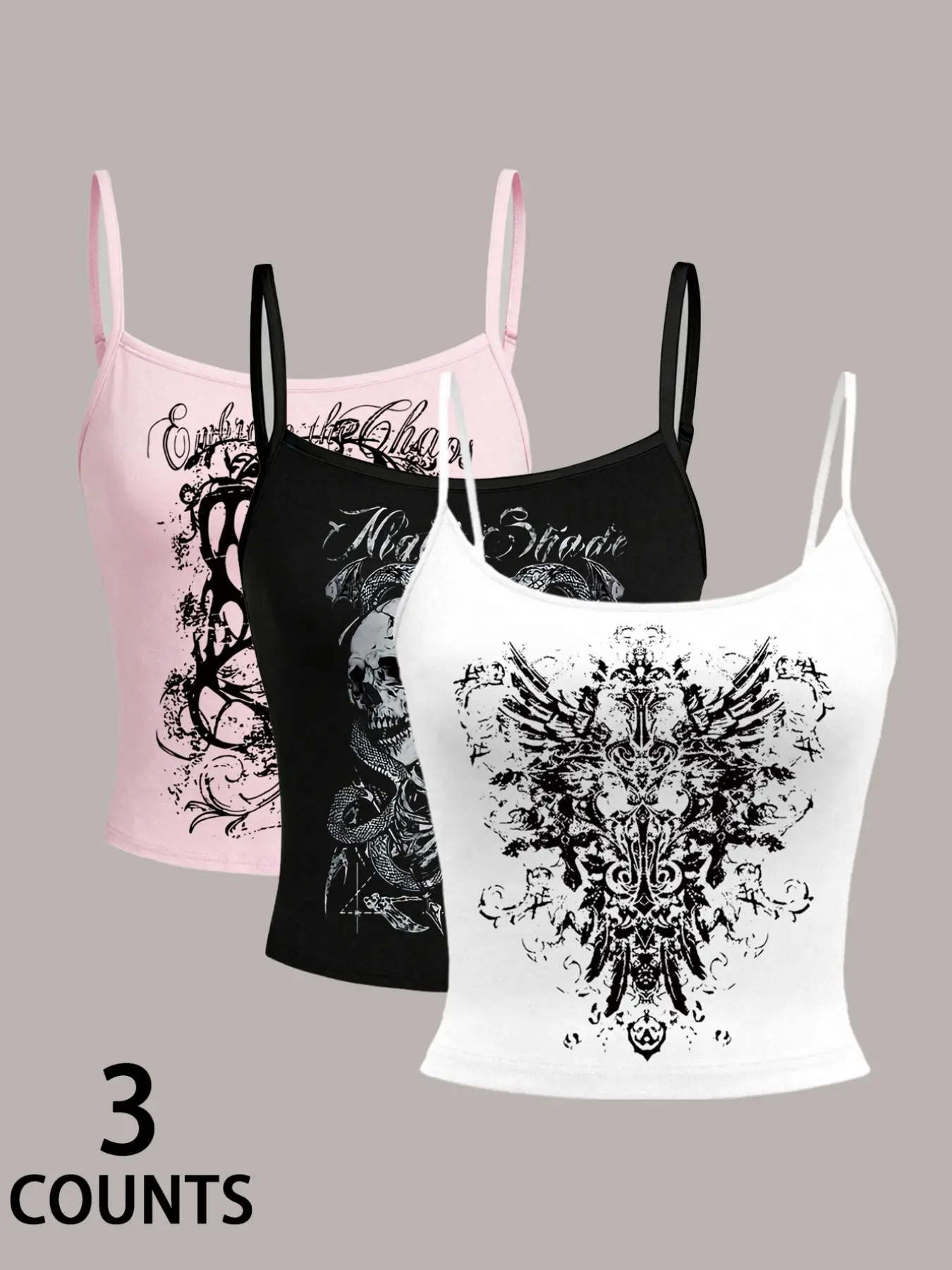 Women's Three-Piece Set Halter Top Crop Top Lightweight Tank Top Thin Straps Y2K Rock Metal Music Lover Gift Sexy Youth Fashion Trend Casual Plain Butterfly Print Crop Camisole