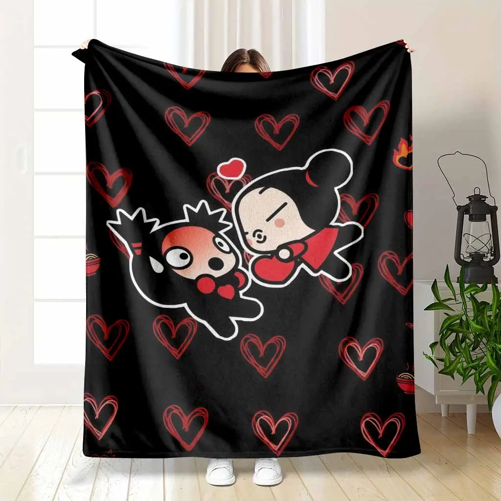 Pucca Garu Flannel Blanket Romantic Heart Pattern Cozy Soft Plush Lightweight Warm Perfect for Valentine's Day Gifts Anniversary Celebrations Couple's Room Decor Cozy Home Essentials Sofa Throws Bedding Accessories.