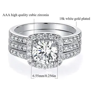 GEMSME 1.5 CT Round Cut Classic Three-in-One 3 Pieces Set Halo Wedding Engagement Promise Eternity Opal Ring for Women Mother Day Birthday Christmas Gift R-0969  Halo Ring Bridal Ring Set